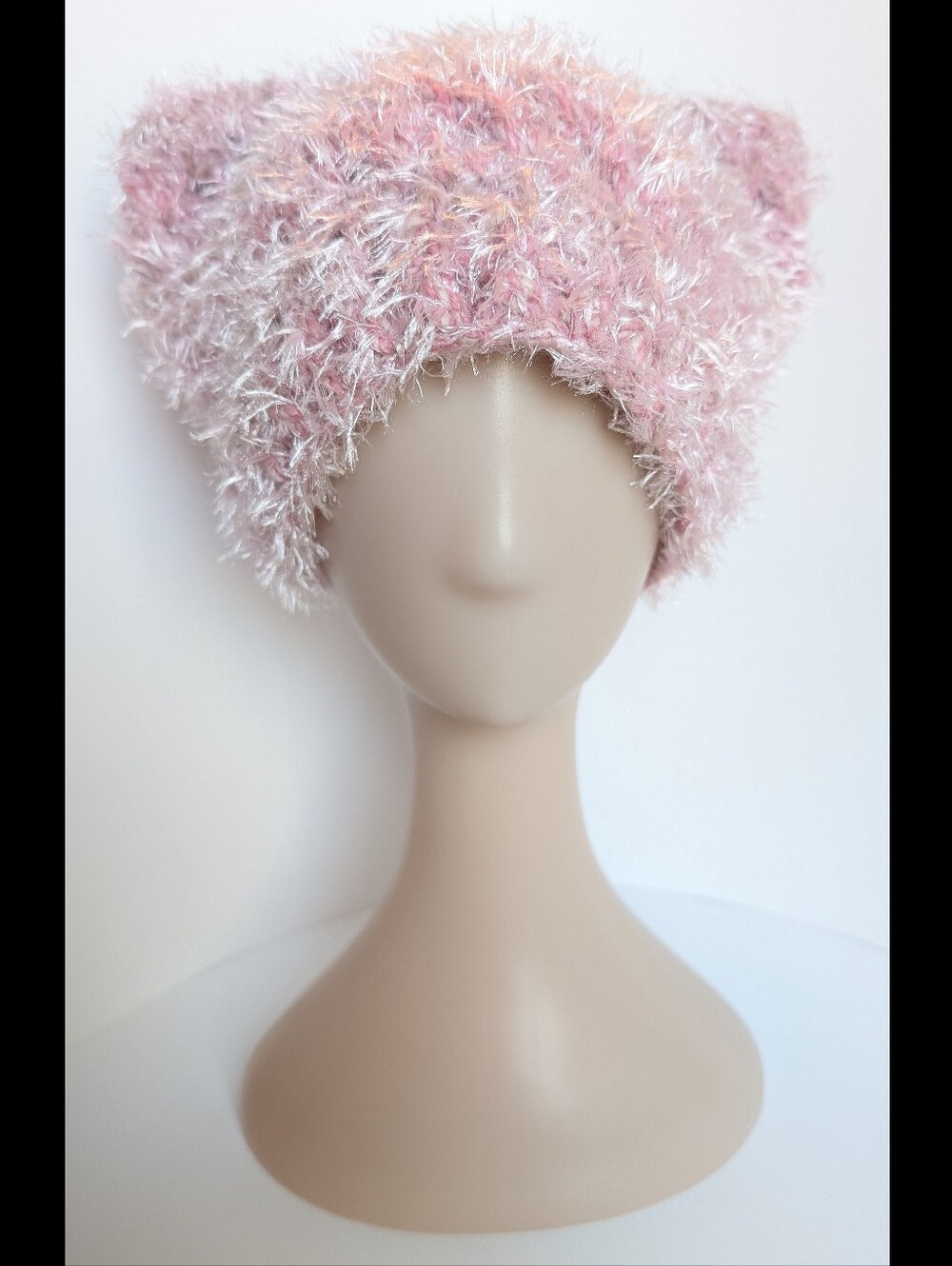 NEW, Pink fuzzy cat ear beanie, crochet, handmade